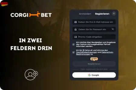 CorgiBet Registrierung mit E-Mail oder Google